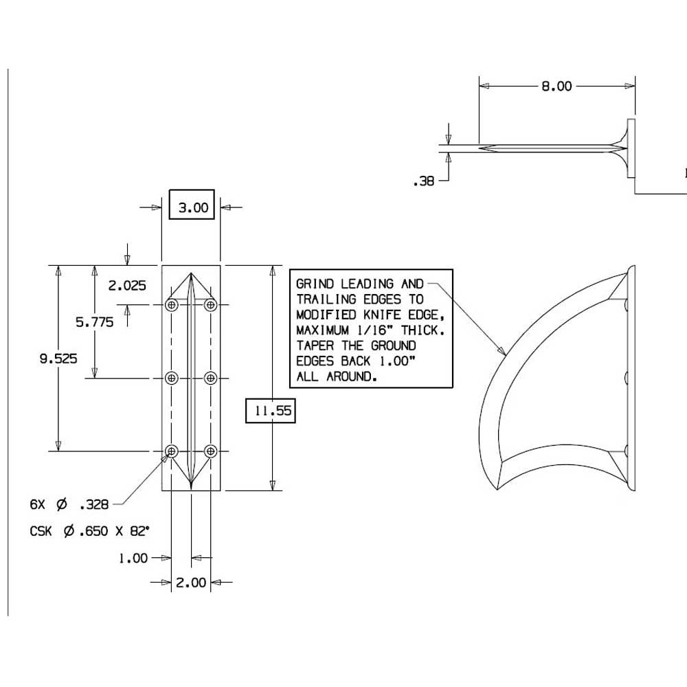 Tracking Fin - Special Turn Fin Flat Base Marine Hardware - TURN2020