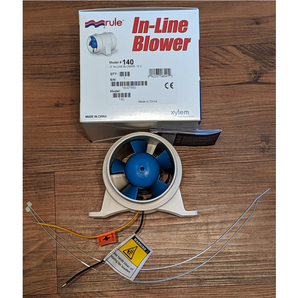 Blower 3 Inch 12V In-Line White Rule Water Resistant RULE-140