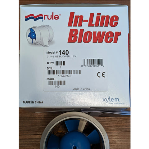 Blower 3 Inch 12V In-Line White Rule Water Resistant