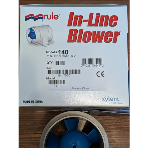Blower 3 Inch 12V In-Line White Rule Water Resistant RULE-140
