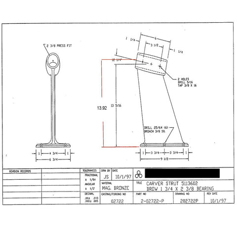 Strut Carver Main 12.25 Degree 1.5" Inch Shaft Size Includes Strut Bearings Carver 5113601