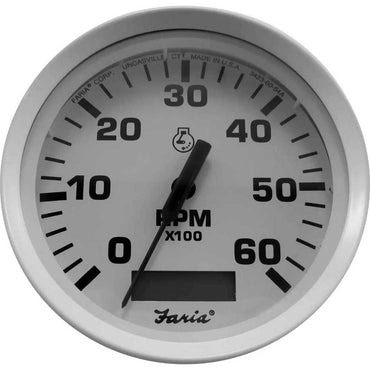 Dress White 6000 RPM Inboard Tachometer with Hour Meter FARIA-F33132