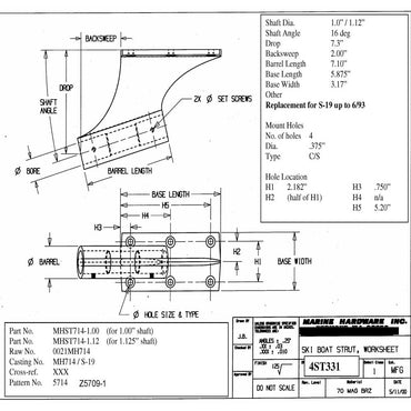 Strut 1" Drive Shaft Diameter 16 Degree Includes New Bearings MHSTRUT714-1.00 S-19