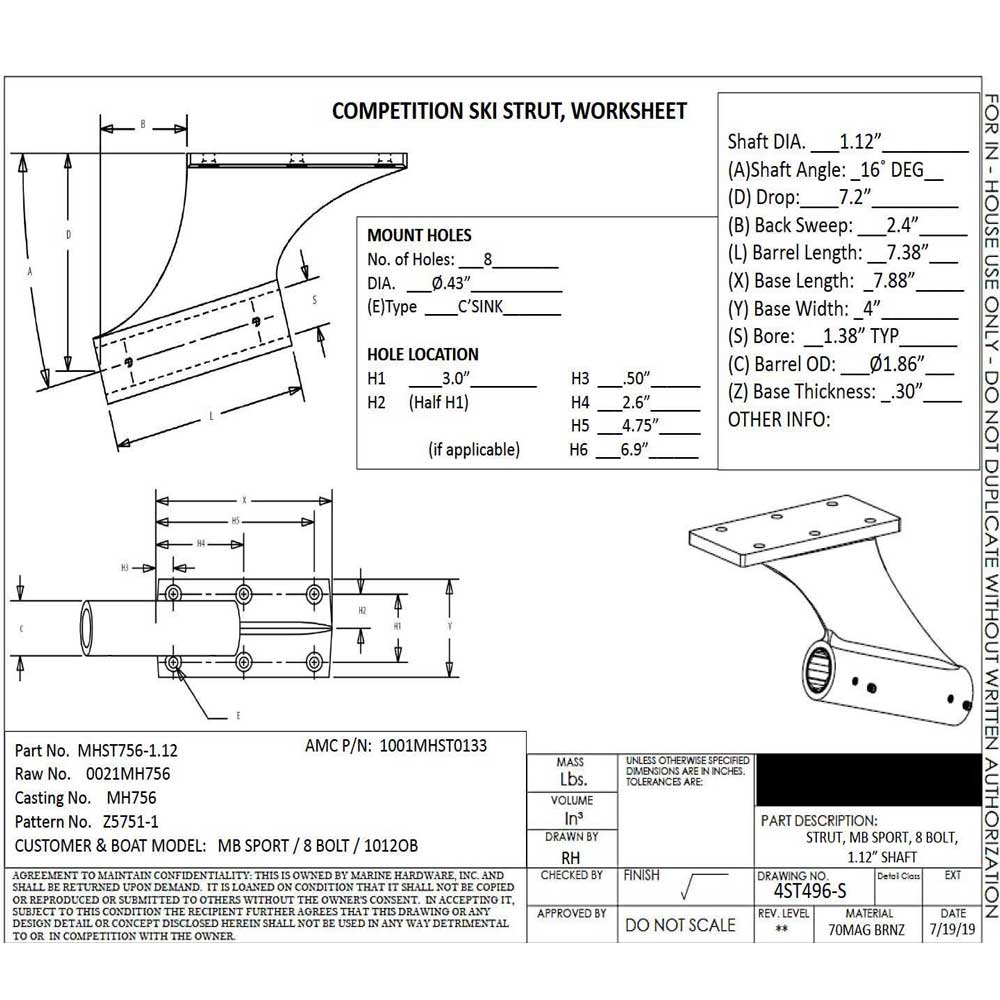Struts Worksheet Strut MB Sort 16 Degree 1-1/8 Inch Shaft 8 Hole Bolt Pattern With Bear
