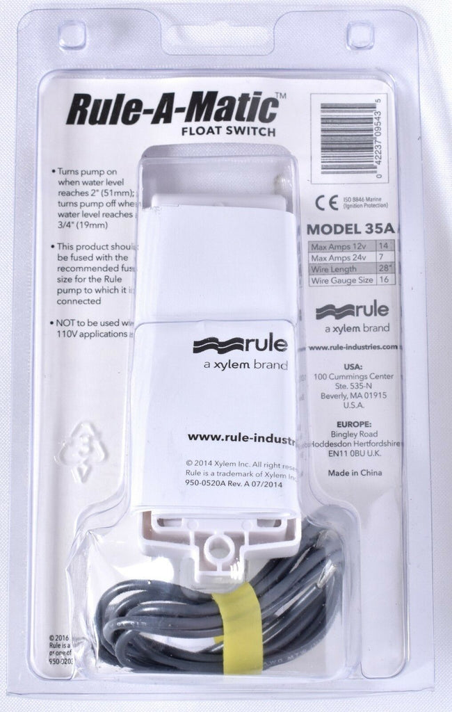 Rule Switch Bilge Pump Rule-A-Matic 12-24-32 VDC Float Switch