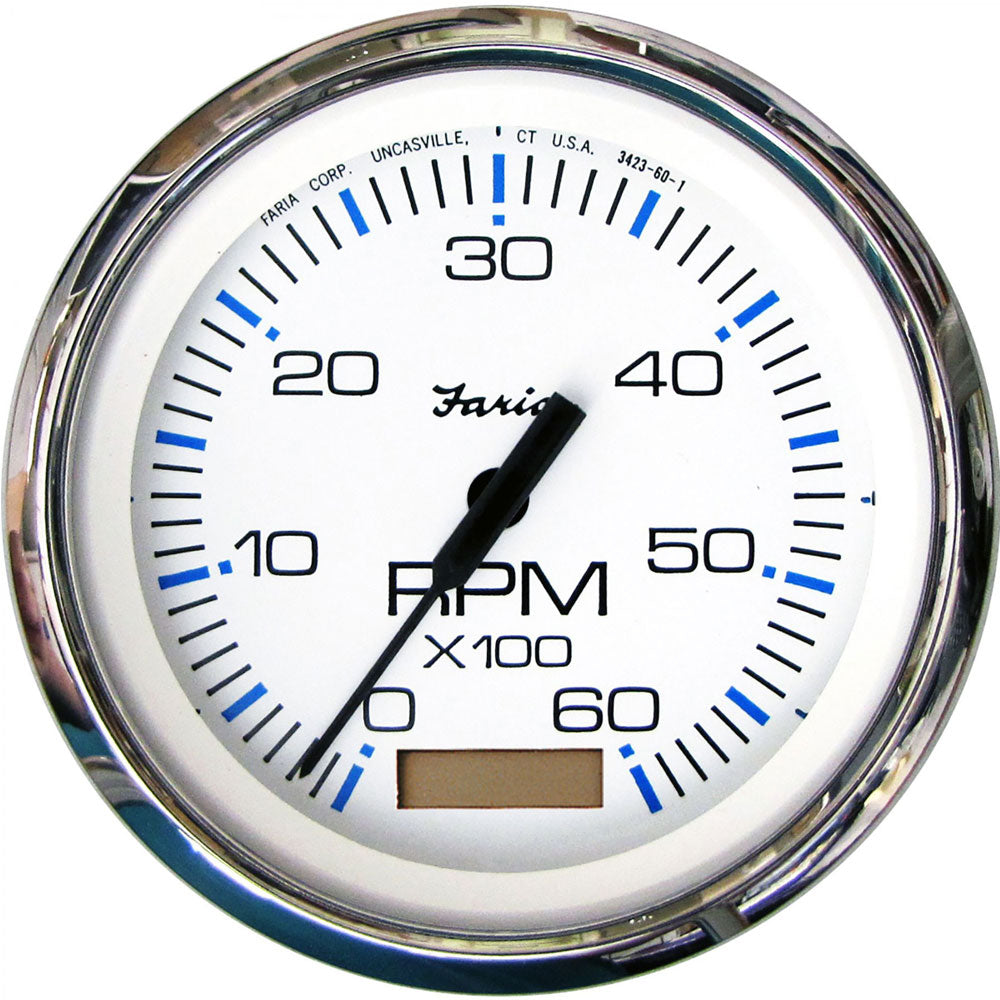 TACHOMETER WITH HOURMETER CHESAPEAKE WHITE SS INBOARD OR IO 6K RPM - FARIA BEEDE INSTRUMENTS