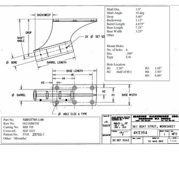 15 Degree 1" Inch Shaft Size Includes Strut Bearings Moomba - MHST705-1.00