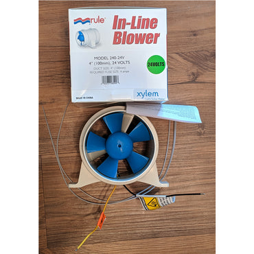 Blower 4 Inch <b>24 Volt</b> In-Line White Rule Water Resistant