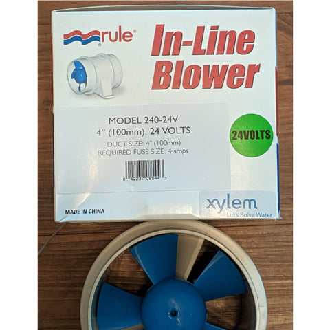 Blower 4 Inch <b>24 Volt</b> In-Line White Rule Water Resistant