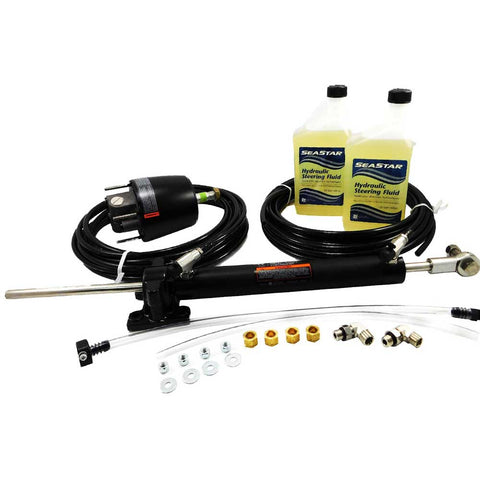 Complete SeaStar hydraulic steering system for single or dual rudder inboard steering applications includes helm pump, steering cylinder HC5312-3, 60 ft. of tubing, & 2 quarts of hydraulic steering fluid. Seastar Inboard Steering Kit SEASTAR-HK4410-3