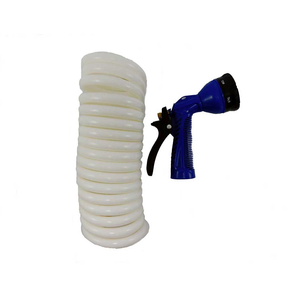 15 ft. White Coiled Hose & Spray Nozzle Whitecap P-0440